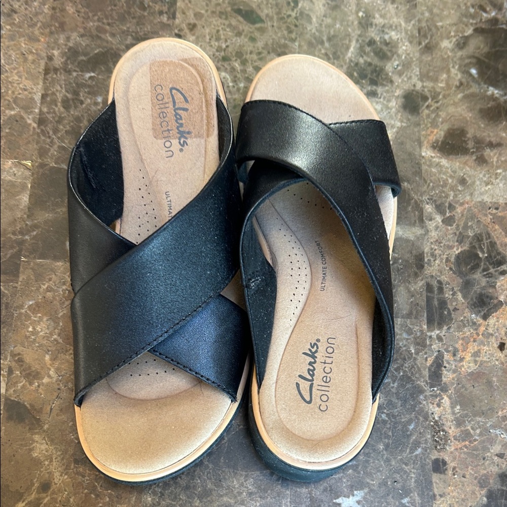 Clarks Women's Black and Tan Sandals Ultimate Comfort collection